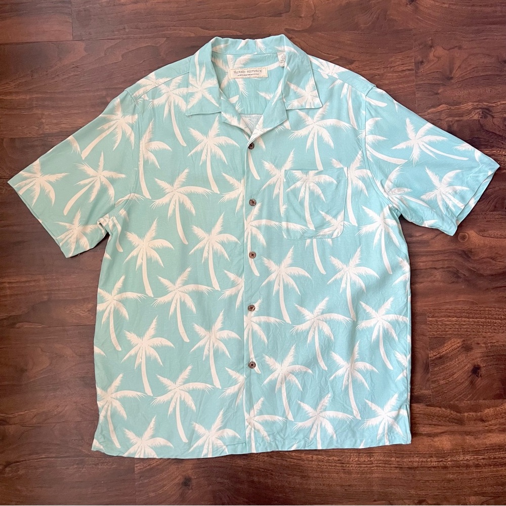 Island Republic Short Sleeve Shirt Men's Light Turquoise Tropical Style Size L